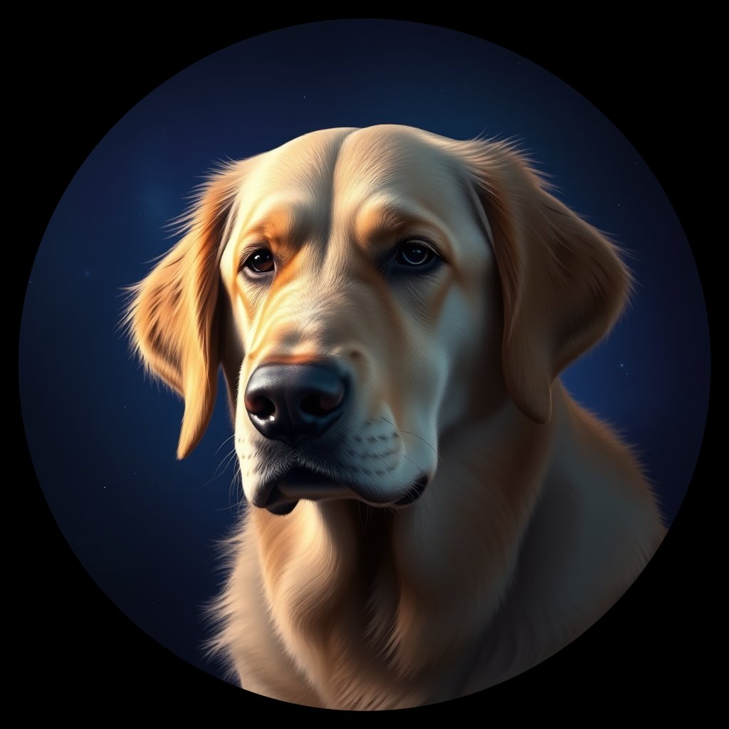 Cosmic medallion portrait of PFZ24E02_PFZ24E02, a Golden Retriever