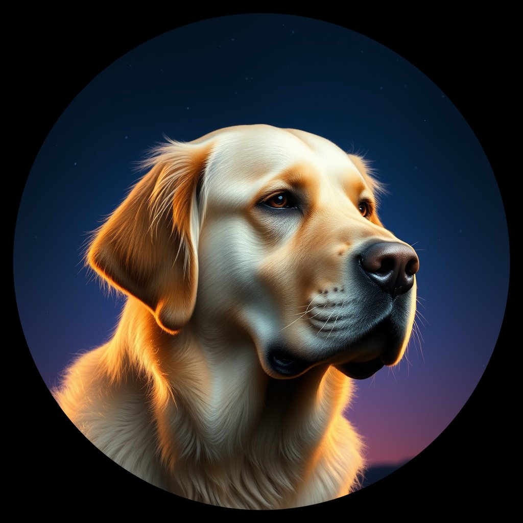 Cosmic medallion portrait of PFZ24E03_PFZ24E03, a Golden Retriever