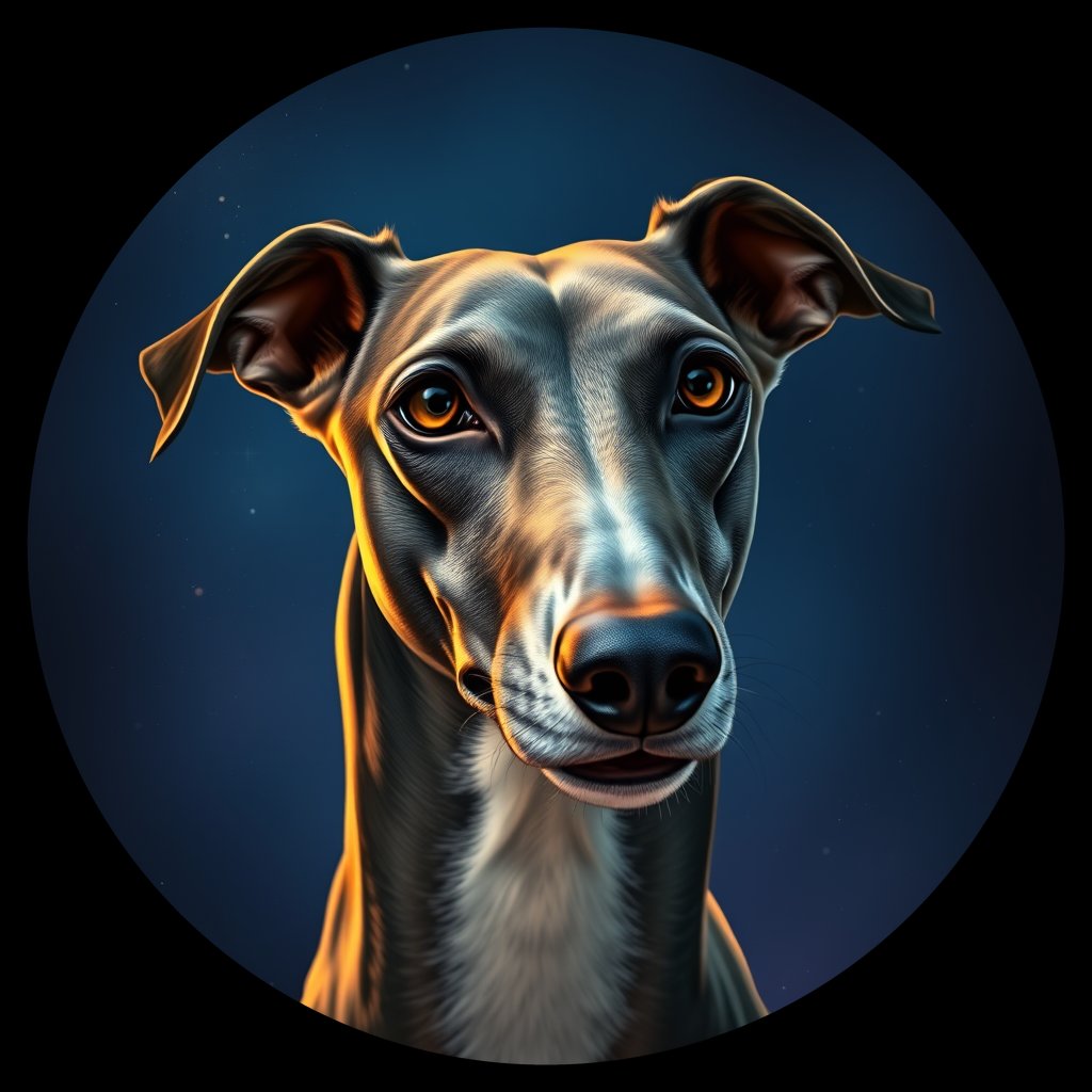 Cosmic medallion portrait of PFZ24E06_PFZ24E06, a Greyhound