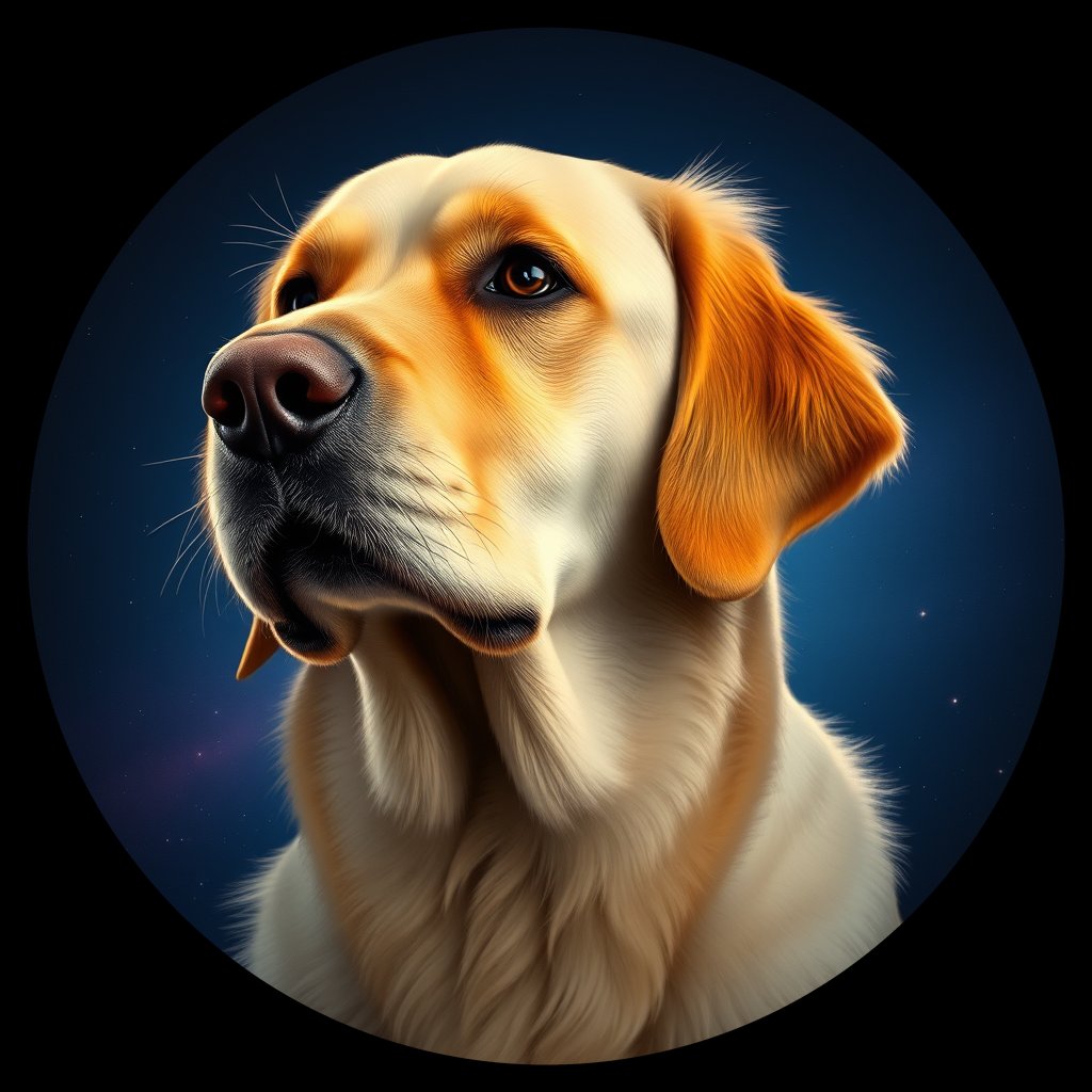 Cosmic medallion portrait of PFZ24F01_PFZ24F01, a Golden Retriever
