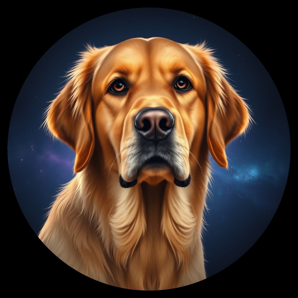 Cosmic medallion portrait of PFZ24G02_PFZ24G02, a Golden Retriever