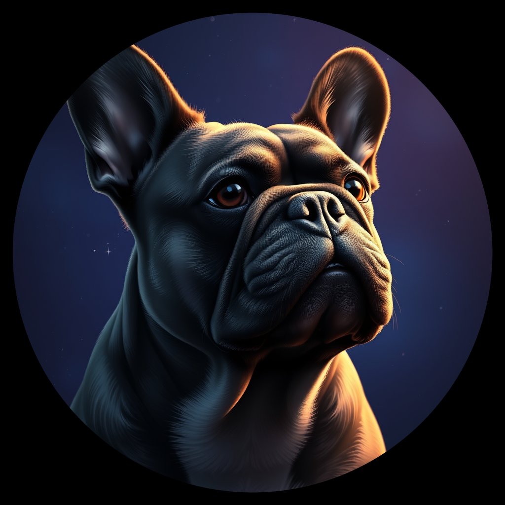 Cosmic medallion portrait of PFZ24G09_PFZ24G09, a French Bulldog