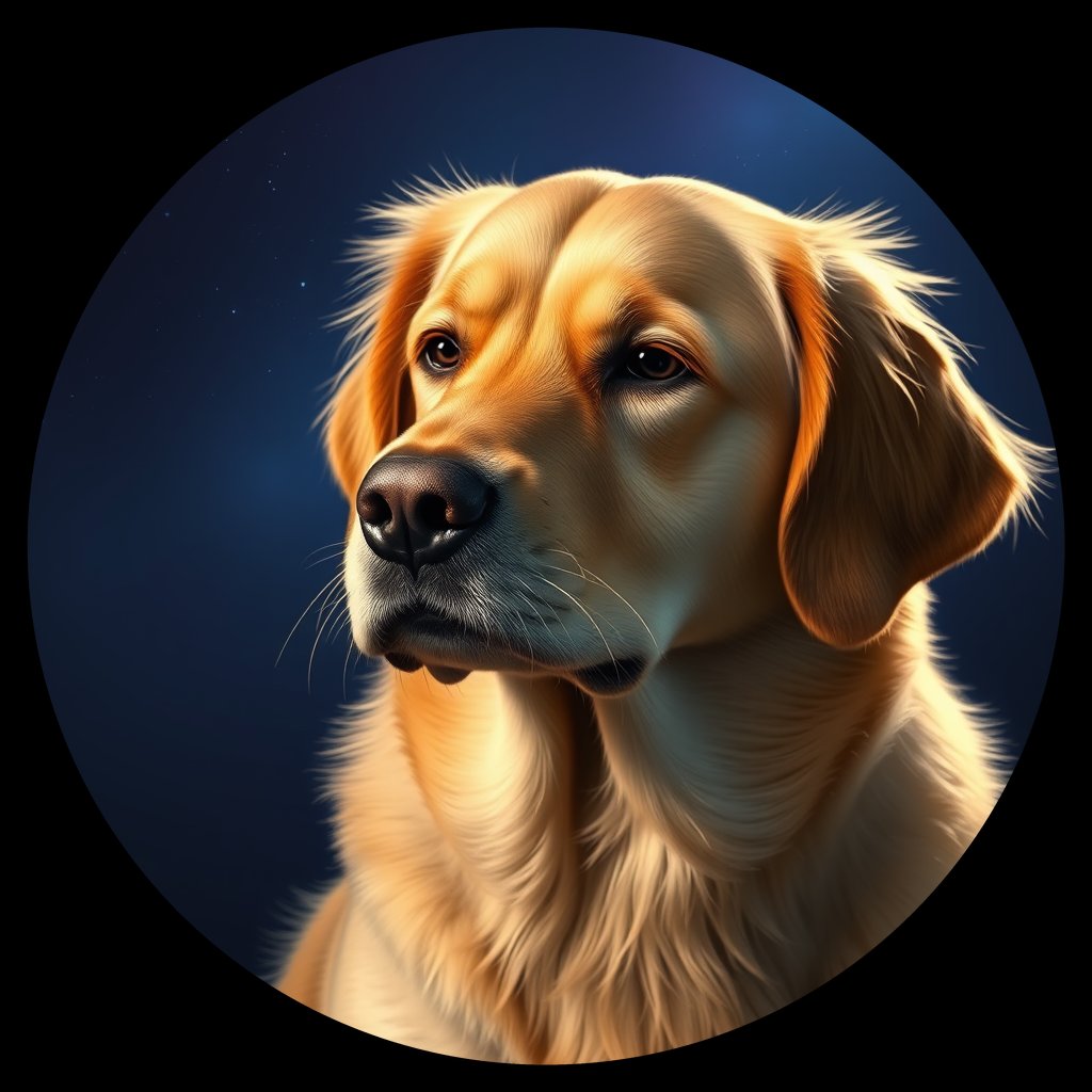 Cosmic medallion portrait of PFZ24H02_PFZ24H02, a Golden Retriever