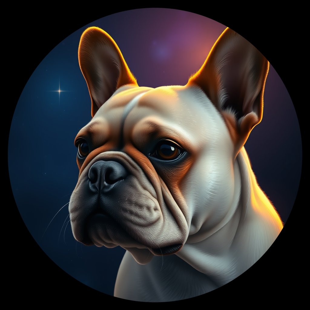 Cosmic medallion portrait of PFZ24H10_PFZ24H10, a French Bulldog