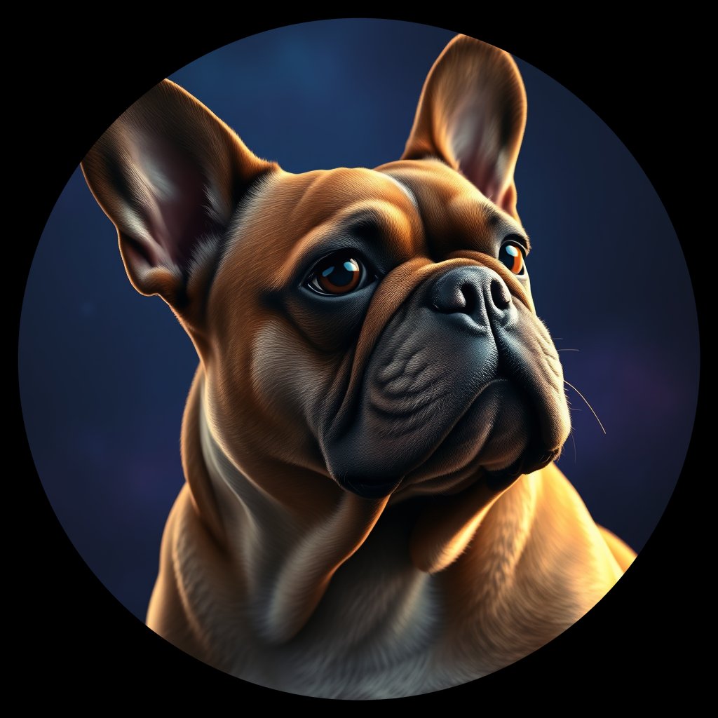 Cosmic medallion portrait of PFZ24H12_PFZ24H12, a French Bulldog