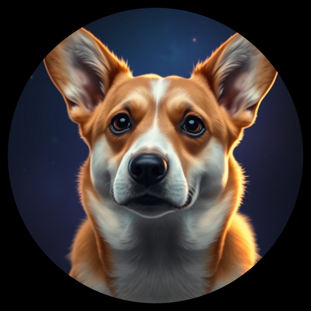 Cosmic medallion portrait of PFZ25A01_PFZ25A01, a Pembroke Welsh Corgi