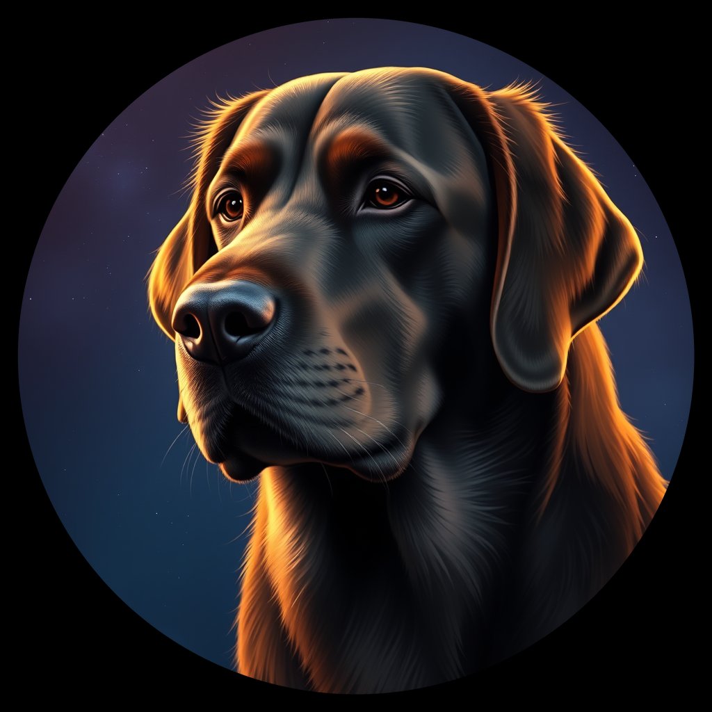 Cosmic medallion portrait of PFZ25A08_PFZ25A08, a Labrador Retriever