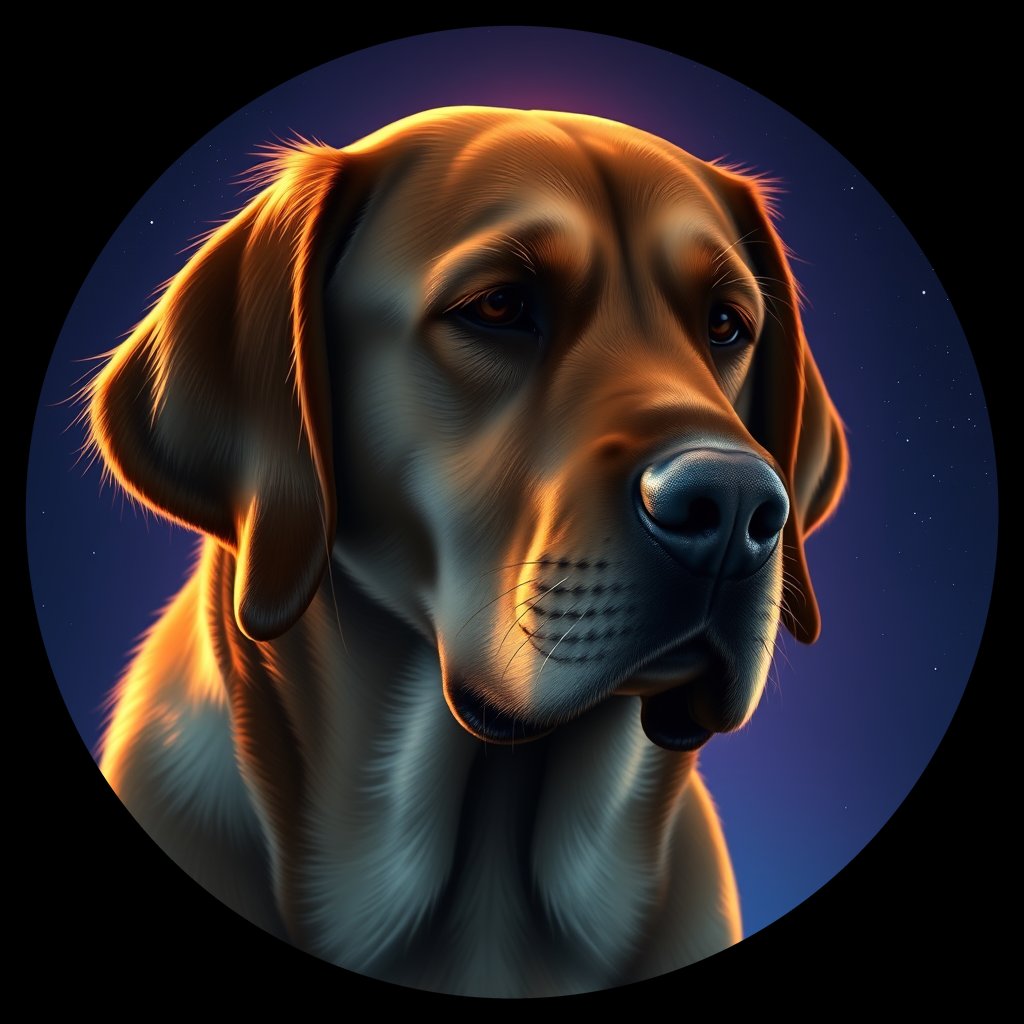 Cosmic medallion portrait of PFZ25B03_PFZ25B03, a Labrador Retriever