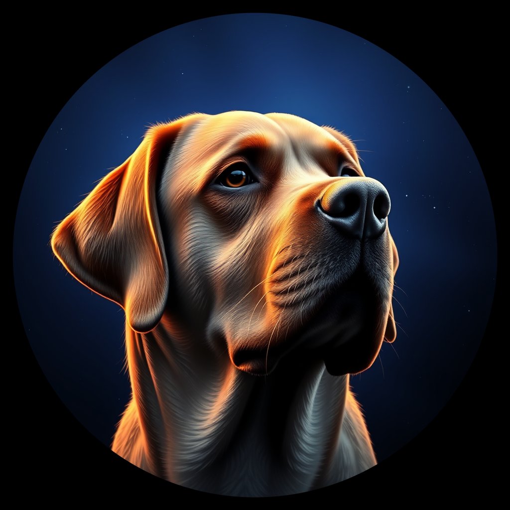 Cosmic medallion portrait of PFZ25B07_PFZ25B07, a Labrador Retriever