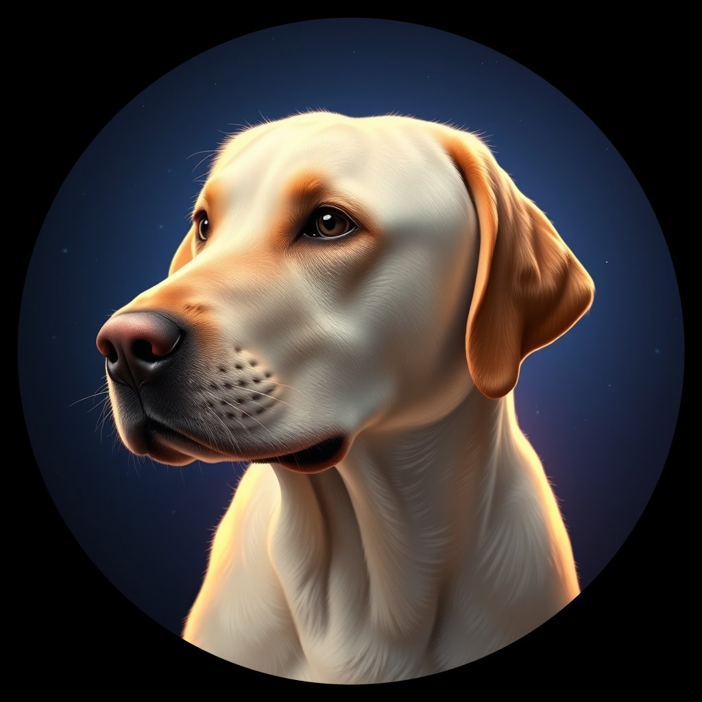 Cosmic medallion portrait of PFZ25B10_PFZ25B10, a Labrador Retriever