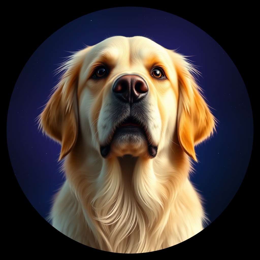 Cosmic medallion portrait of PFZ25C11_PFZ25C11, a Golden Retriever