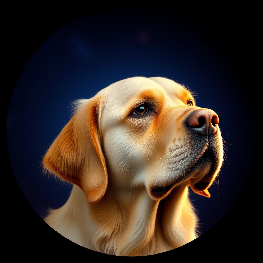 Cosmic medallion portrait of PFZ25D12_PFZ25D12, a Golden Retriever