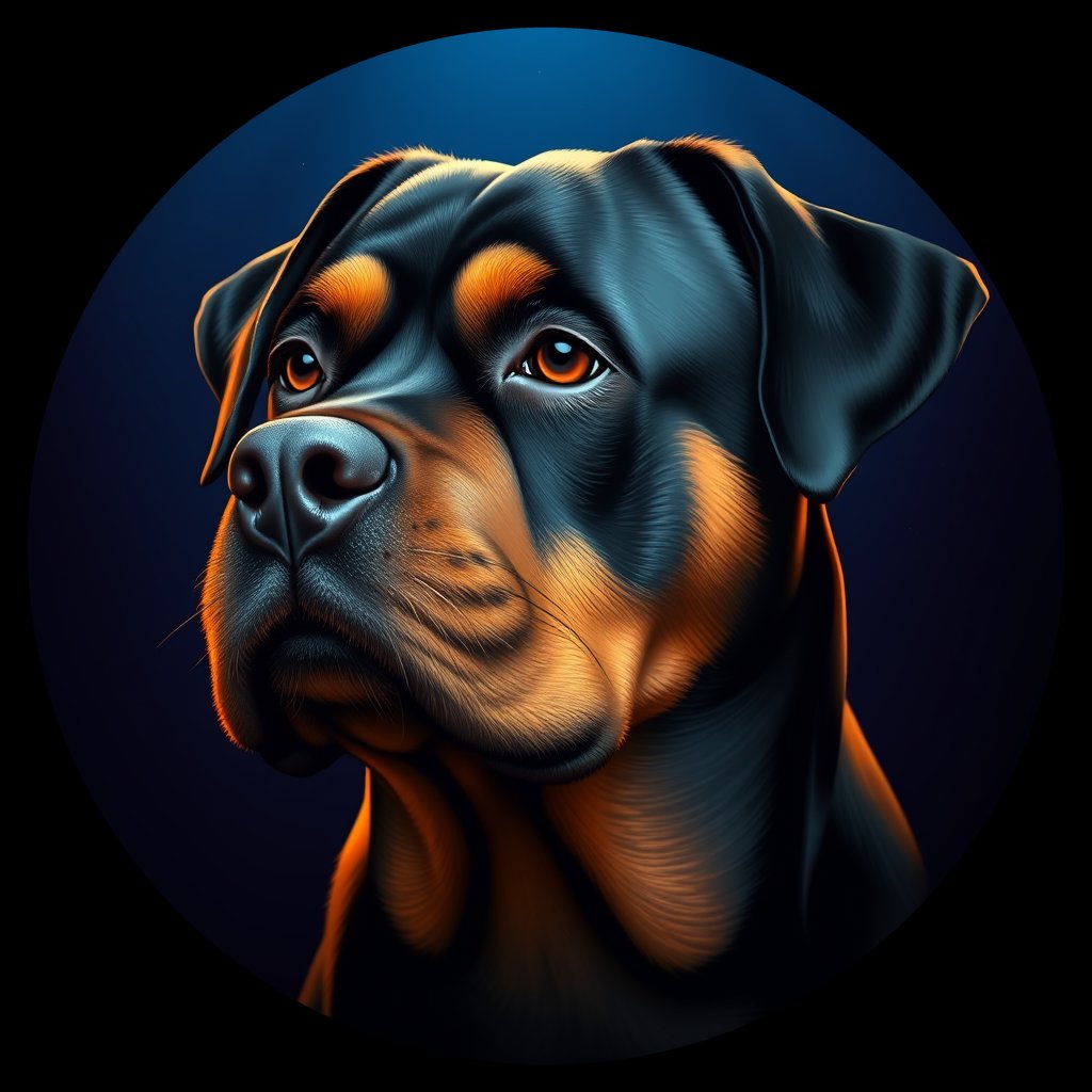 Cosmic medallion portrait of PFZ25E09_PFZ25E09, a Rottweiler