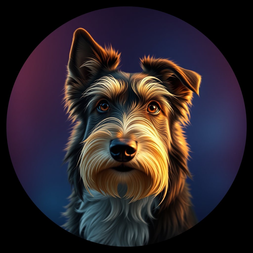 Cosmic medallion portrait of PFZ25G02_PFZ25G02, a Bearded Collie