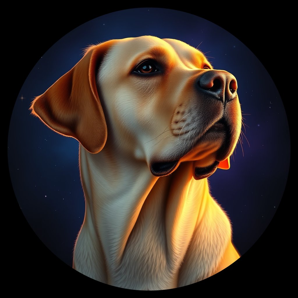 Cosmic medallion portrait of PFZ25G08_PFZ25G08, a Labrador Retriever