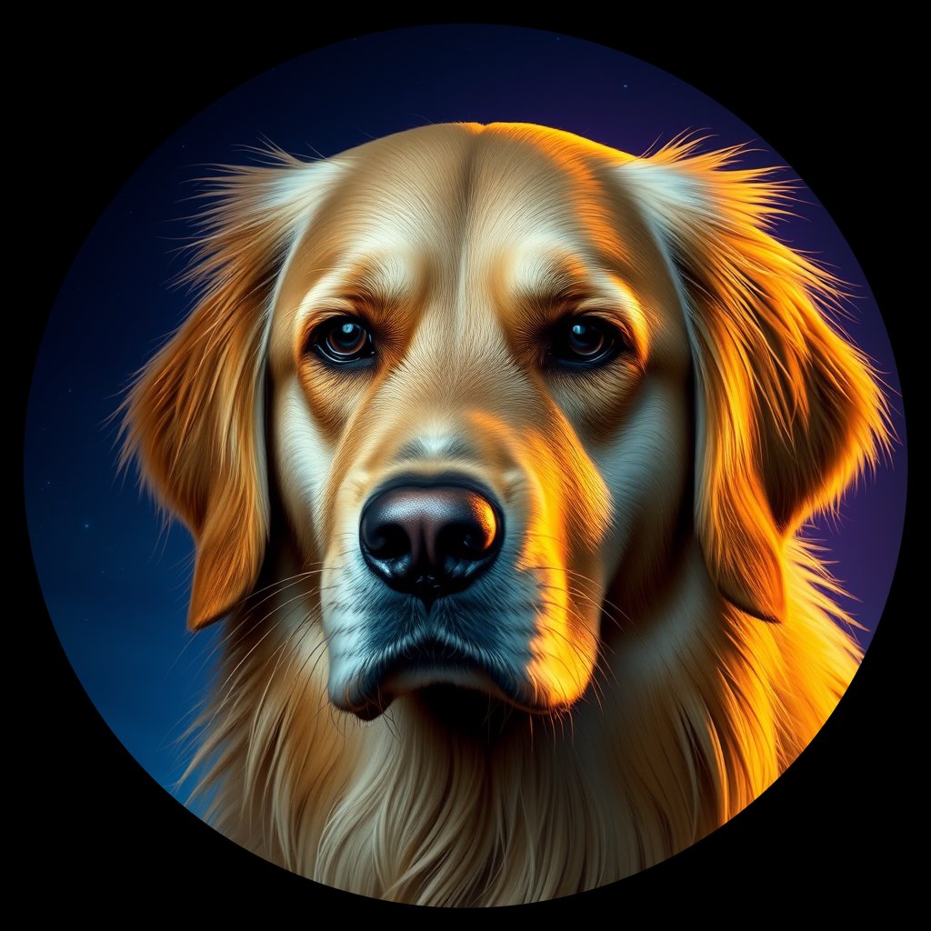 Cosmic medallion portrait of PFZ26A02_PFZ26A02, a Golden Retriever