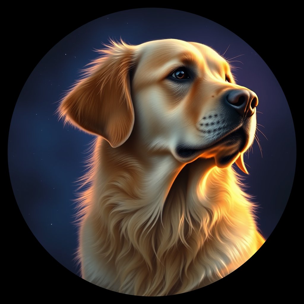 Cosmic medallion portrait of PFZ26A05_PFZ26A05, a Golden Retriever