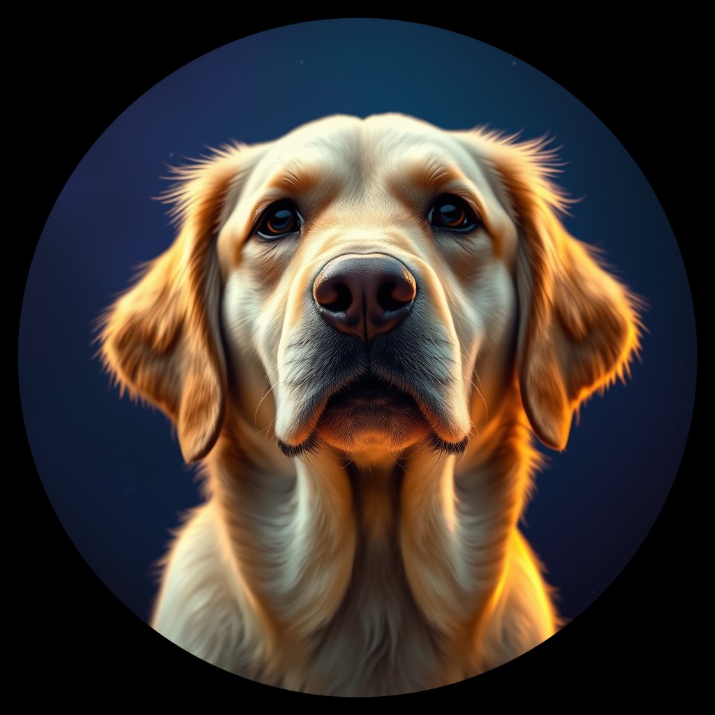 Cosmic medallion portrait of PFZ26B01_PFZ26B01, a Golden Retriever