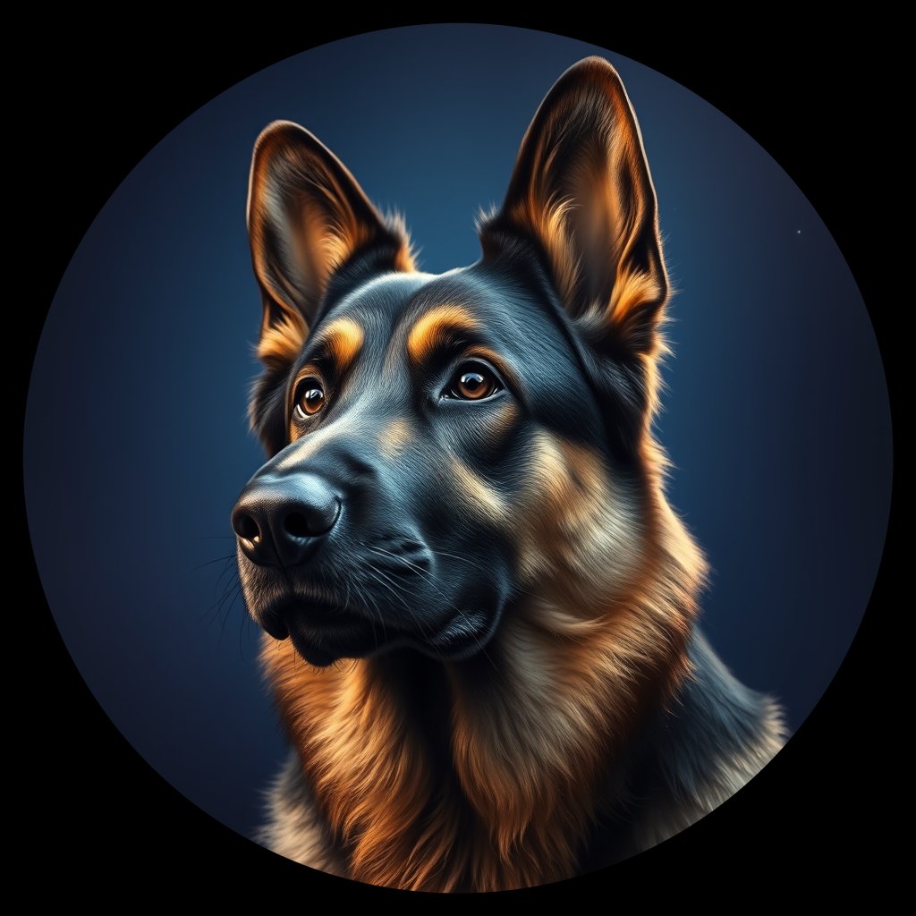 Cosmic medallion portrait of PFZ26B03_PFZ26B03, a German Shepherd