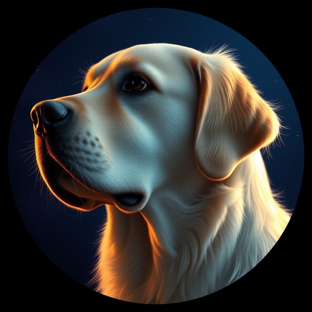 Cosmic medallion portrait of PFZ26B07_PFZ26B07, a Golden Retriever