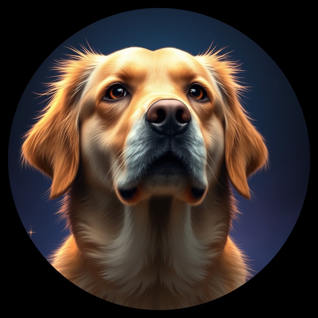 Cosmic medallion portrait of PFZ26C01_PFZ26C01, a Golden Retriever