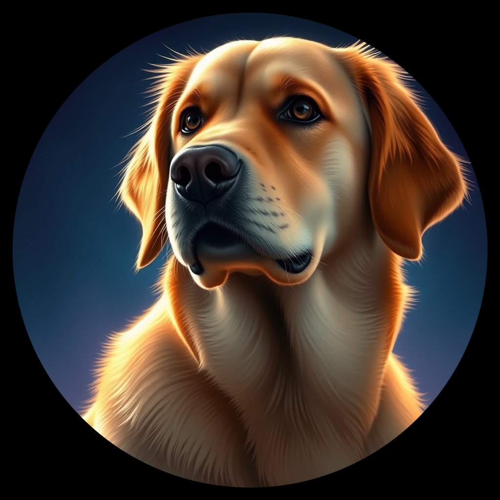 Cosmic medallion portrait of PFZ26C02_PFZ26C02, a Golden Retriever