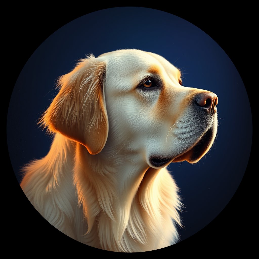 Cosmic medallion portrait of PFZ26D01_PFZ26D01, a Golden Retriever