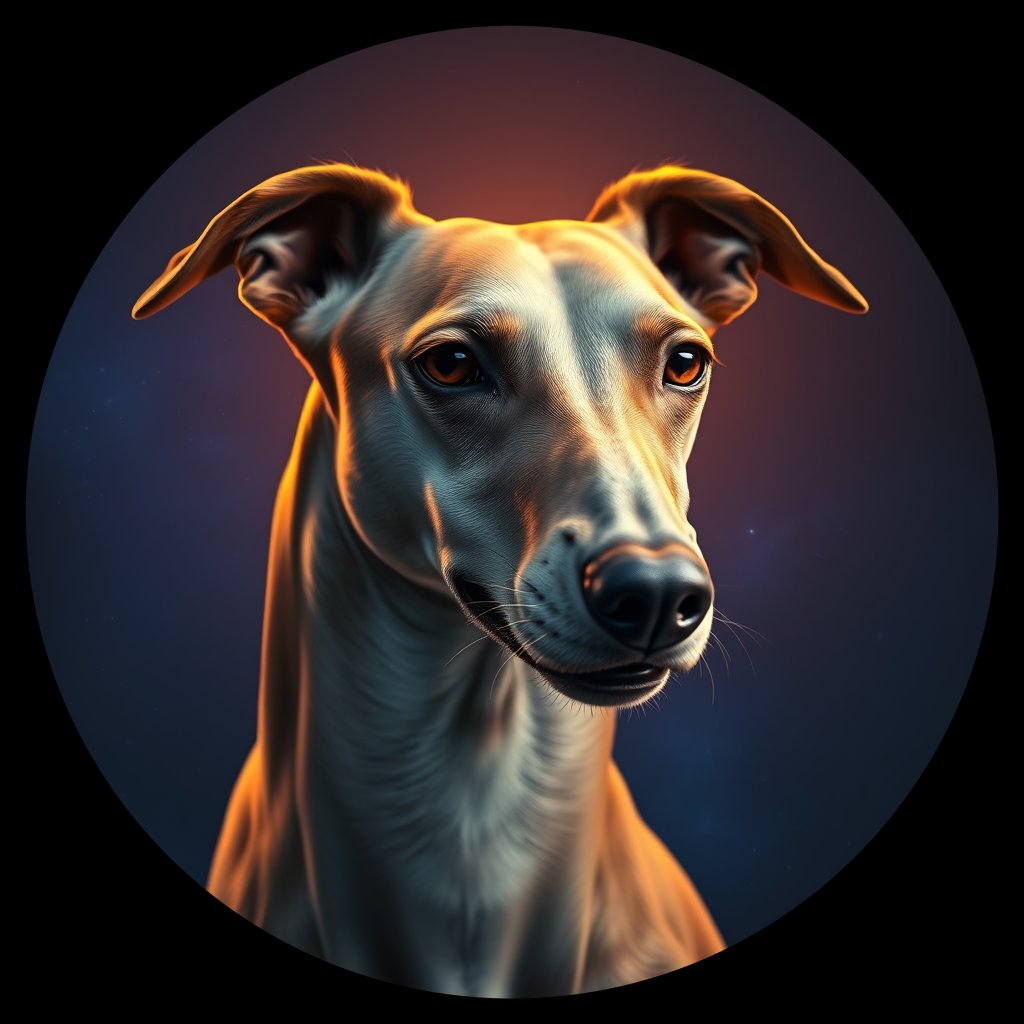 Cosmic medallion portrait of PFZ26D05_PFZ26D05, a Greyhound
