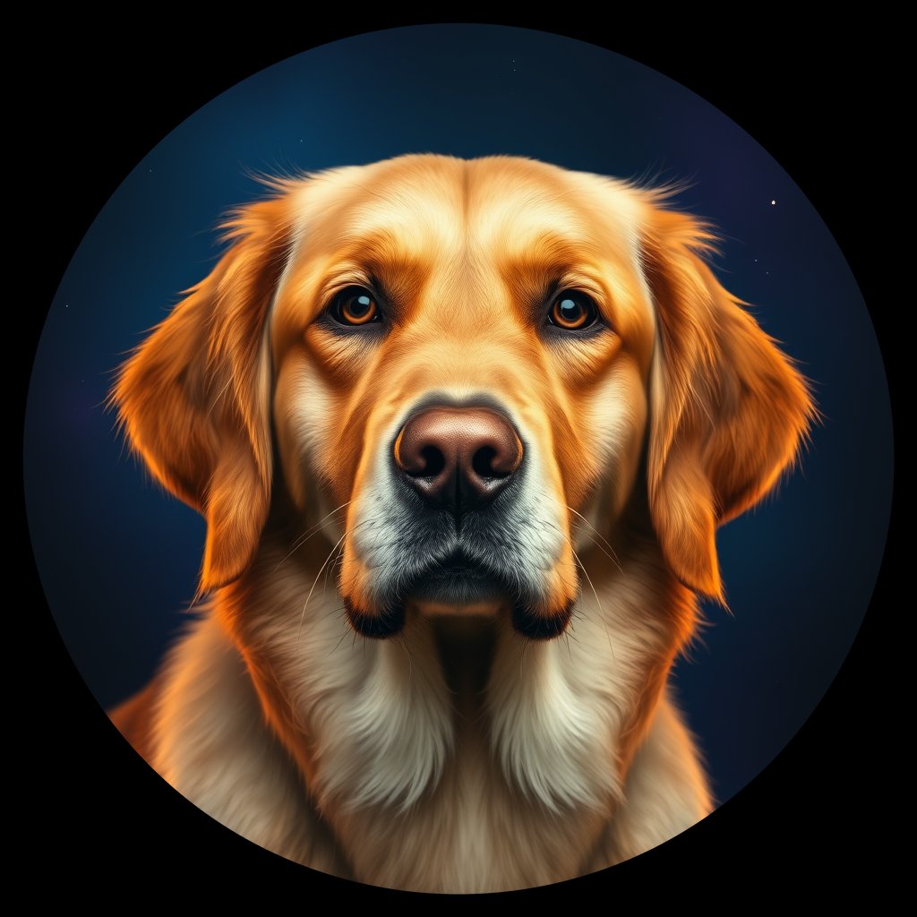 Cosmic medallion portrait of PFZ26E01_PFZ26E01, a Golden Retriever