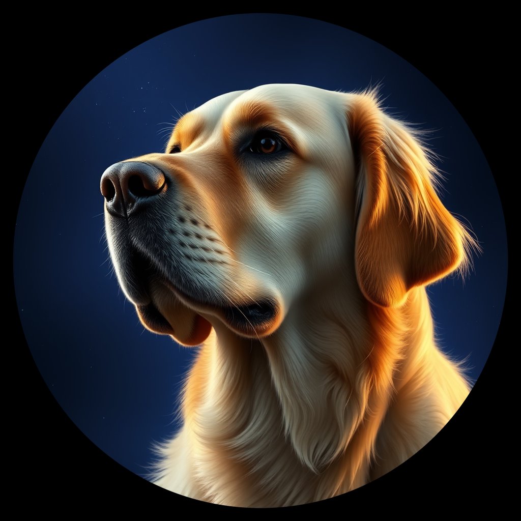 Cosmic medallion portrait of PFZ26F01_PFZ26F01, a Golden Retriever
