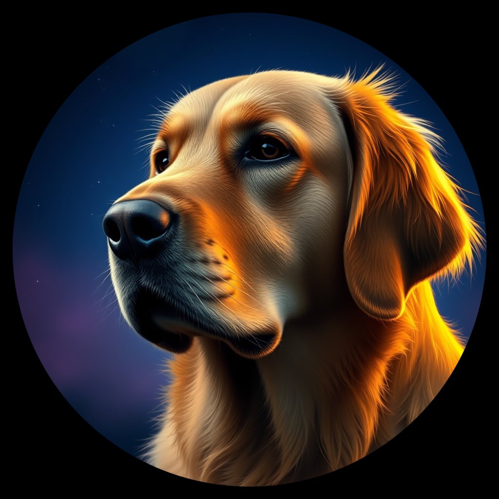 Cosmic medallion portrait of PFZ26F02_PFZ26F02, a Golden Retriever