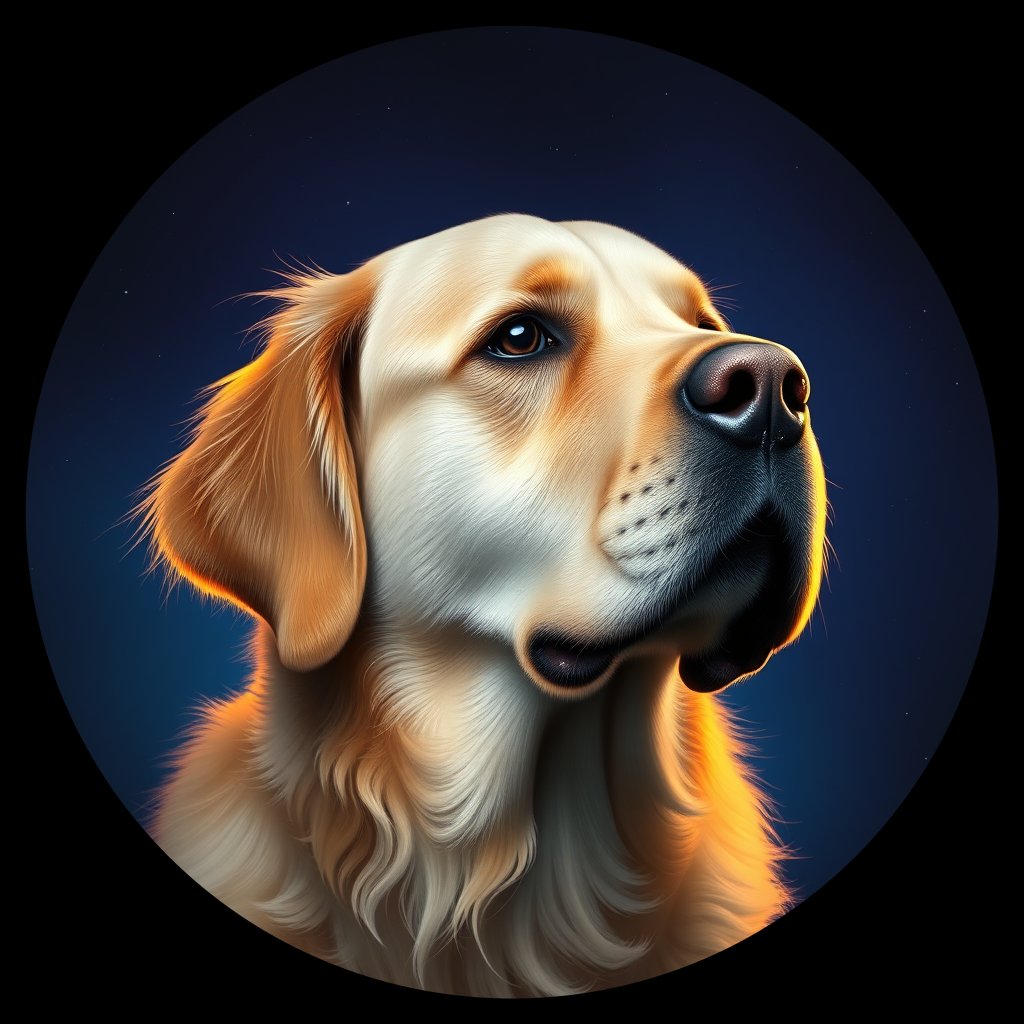 Cosmic medallion portrait of PFZ26F03_PFZ26F03, a Golden Retriever