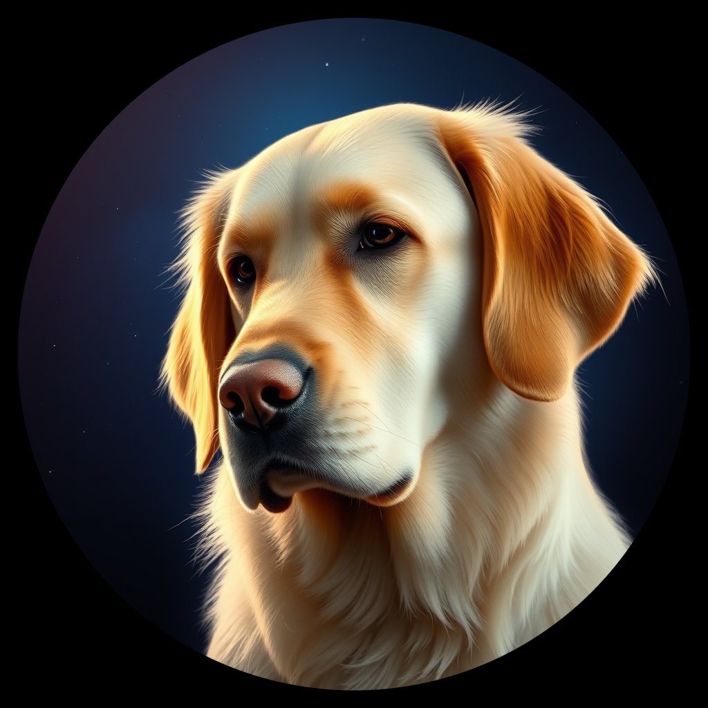 Cosmic medallion portrait of PFZ26F07_PFZ26F07, a Golden Retriever