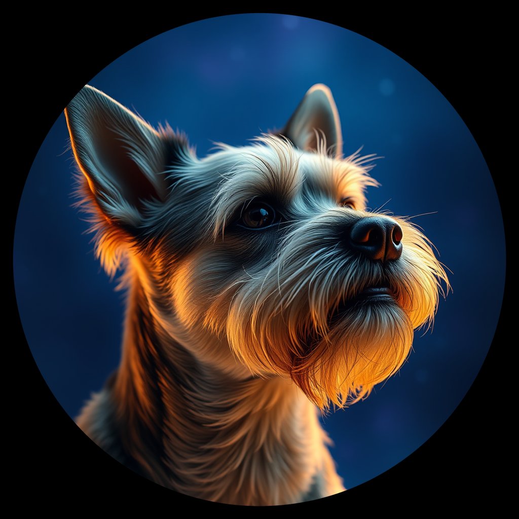 Cosmic medallion portrait of PFZ26F12_PFZ26F12, a Tibetan Terrier
