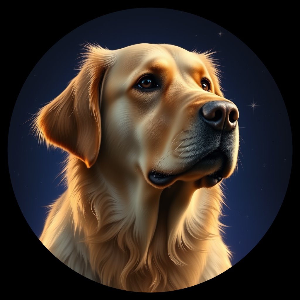 Cosmic medallion portrait of PFZ26G01_PFZ26G01, a Golden Retriever