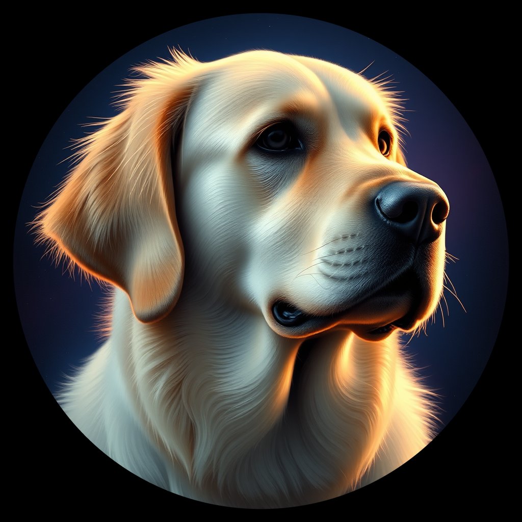 Cosmic medallion portrait of PFZ26G03_PFZ26G03, a Golden Retriever