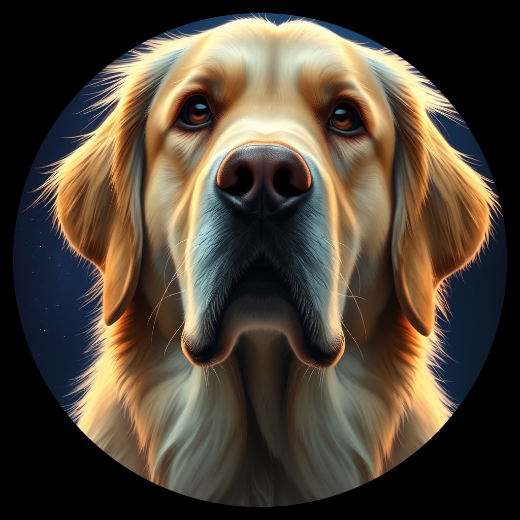 Cosmic medallion portrait of PFZ26G07_PFZ26G07, a Golden Retriever