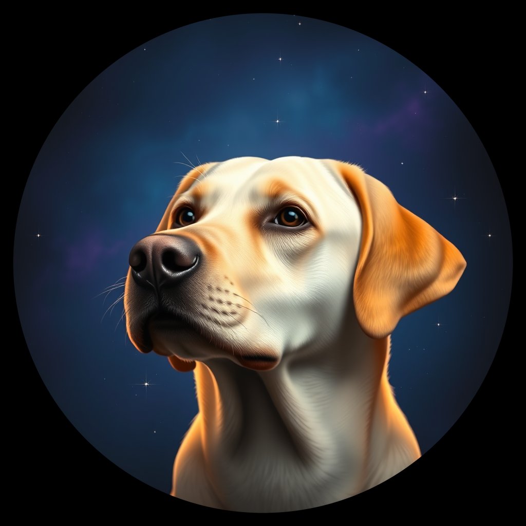 Cosmic medallion portrait of PFZ26G11_PFZ26G11, a Labrador Retriever
