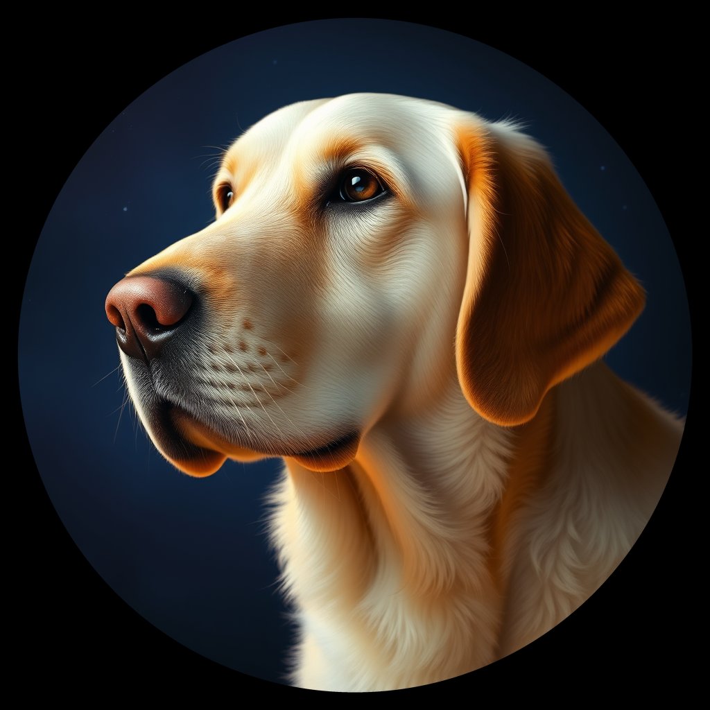 Cosmic medallion portrait of PFZ26H01_PFZ26H01, a Golden Retriever