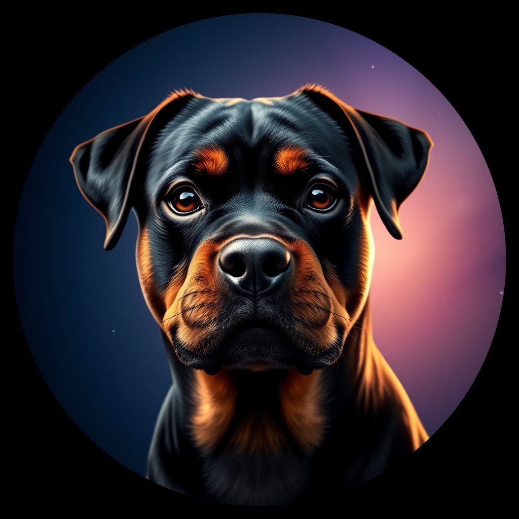 Cosmic medallion portrait of PFZ26H02_PFZ26H02, a Rottweiler