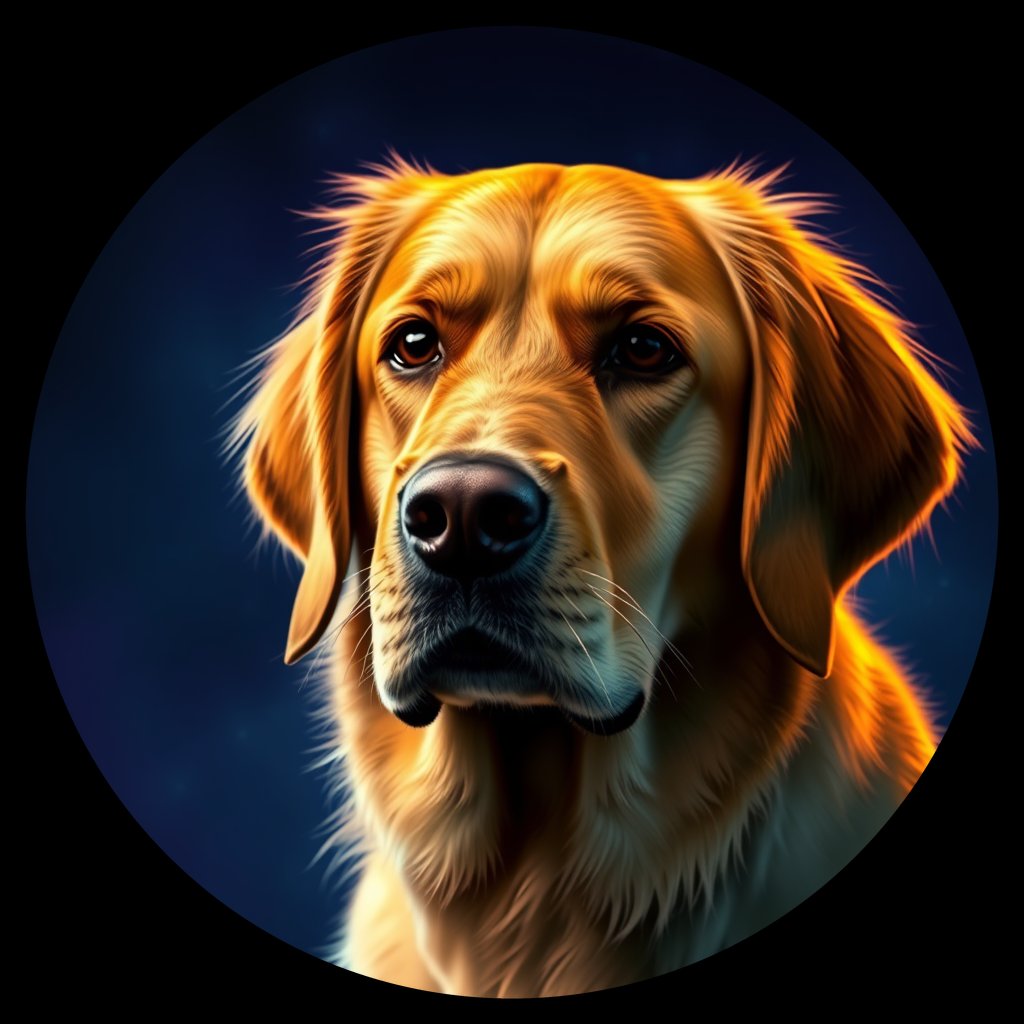 Cosmic medallion portrait of PFZ26H03_PFZ26H03, a Golden Retriever