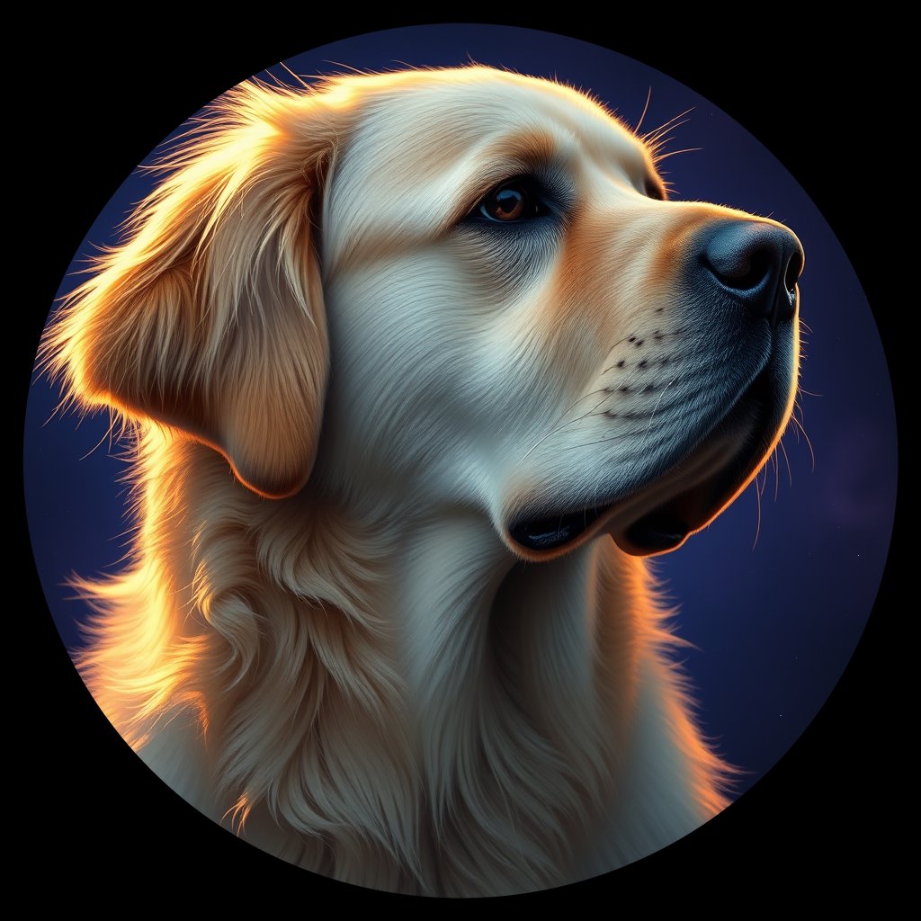 Cosmic medallion portrait of PFZ26H04_PFZ26H04, a Golden Retriever