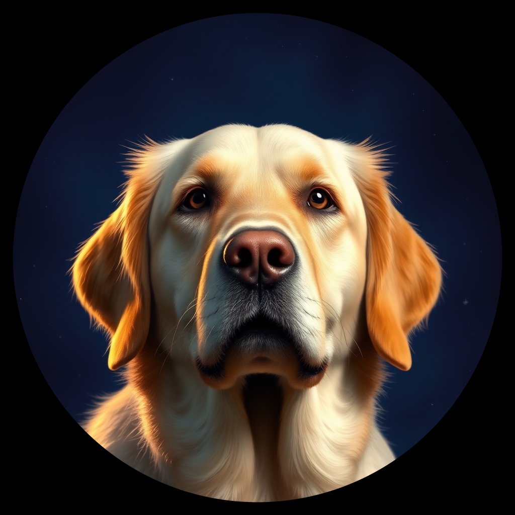 Cosmic medallion portrait of PFZ26H07_PFZ26H07, a Golden Retriever