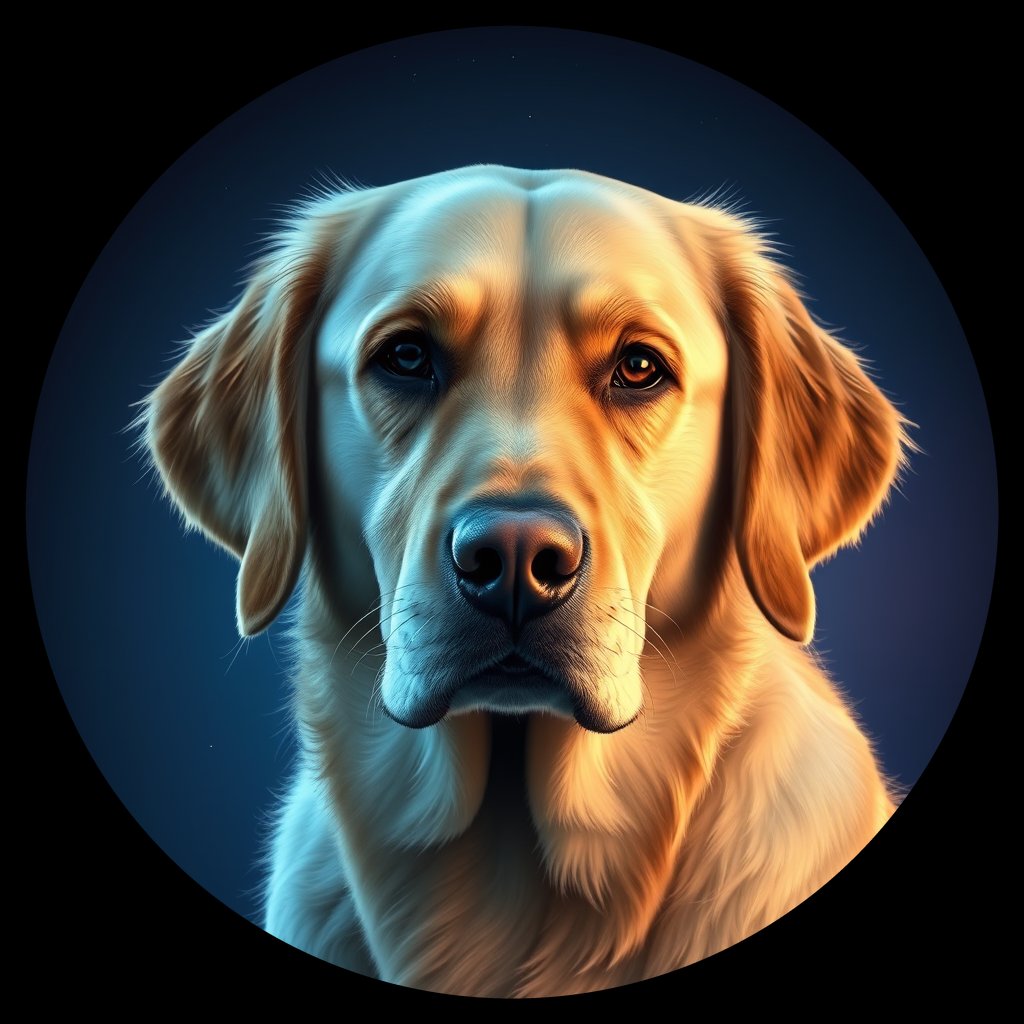 Cosmic medallion portrait of PFZ27A01_PFZ27A01, a Golden Retriever