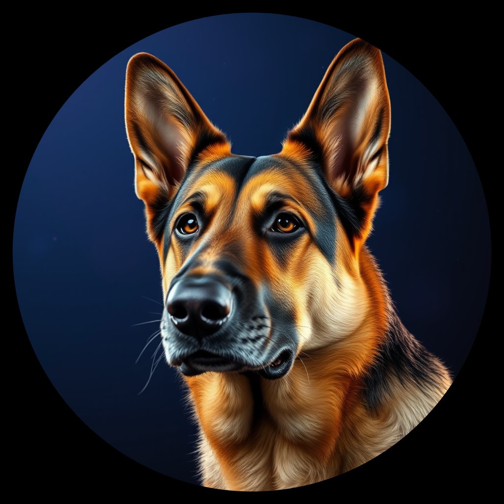 Cosmic medallion portrait of PFZ27A02_PFZ27A02, a German Shepherd