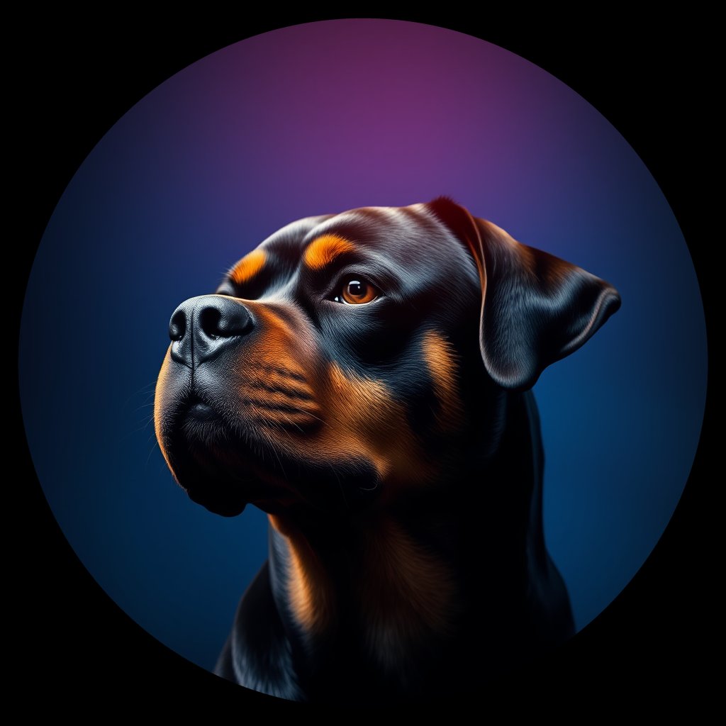 Cosmic medallion portrait of PFZ27A05_PFZ27A05, a Rottweiler