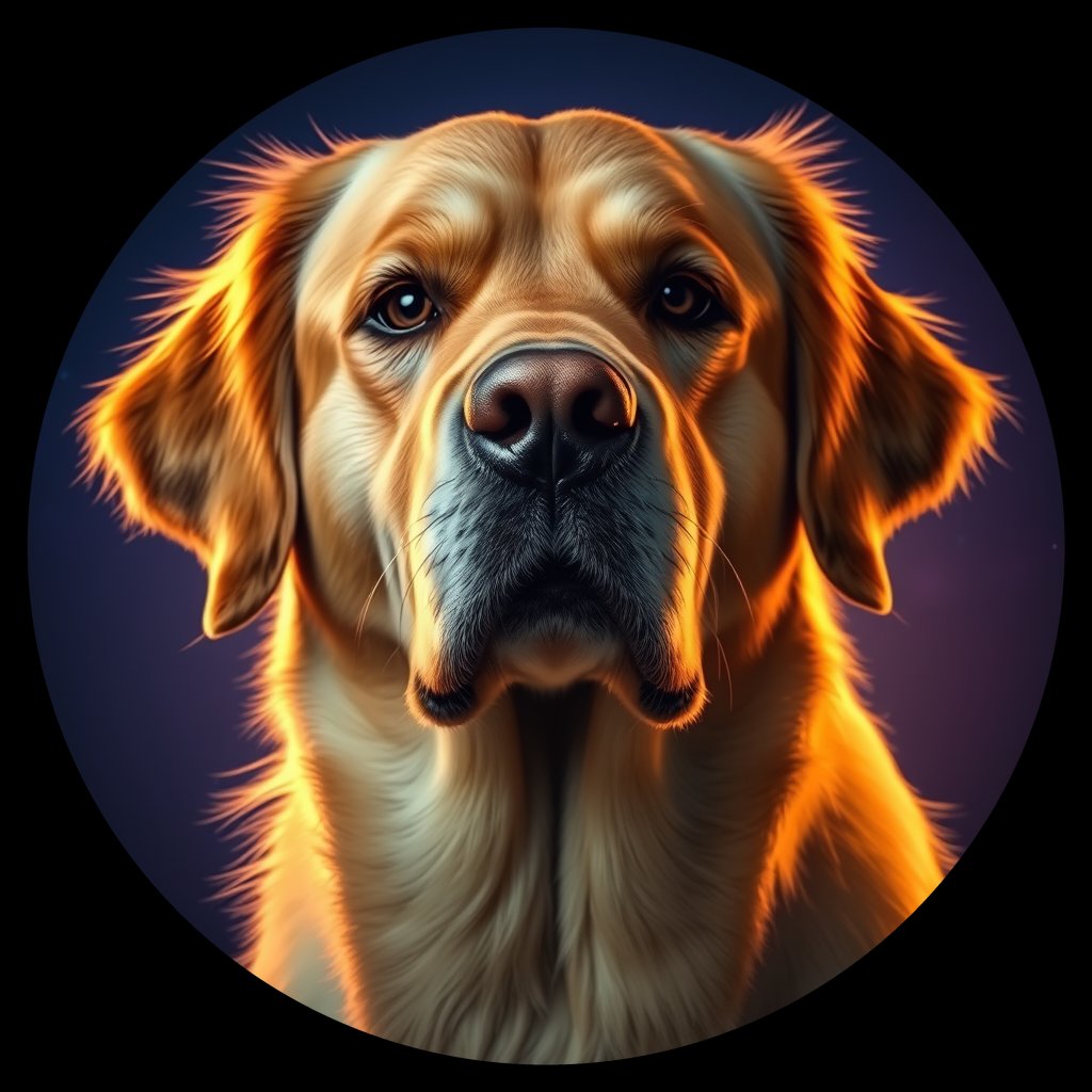 Cosmic medallion portrait of PFZ27B01_PFZ27B01, a Golden Retriever
