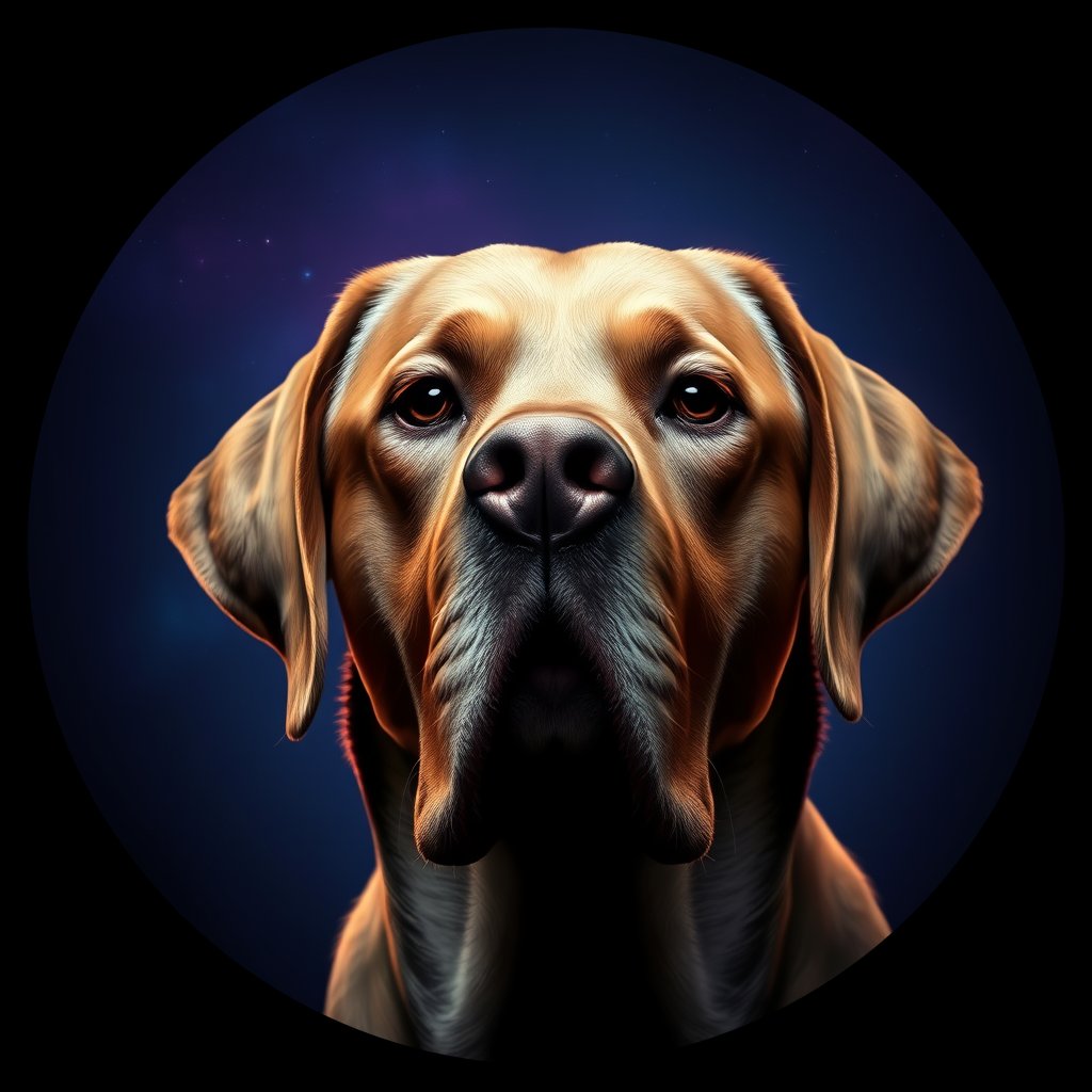 Cosmic medallion portrait of PFZ27B07_PFZ27B07, a Labrador Retriever