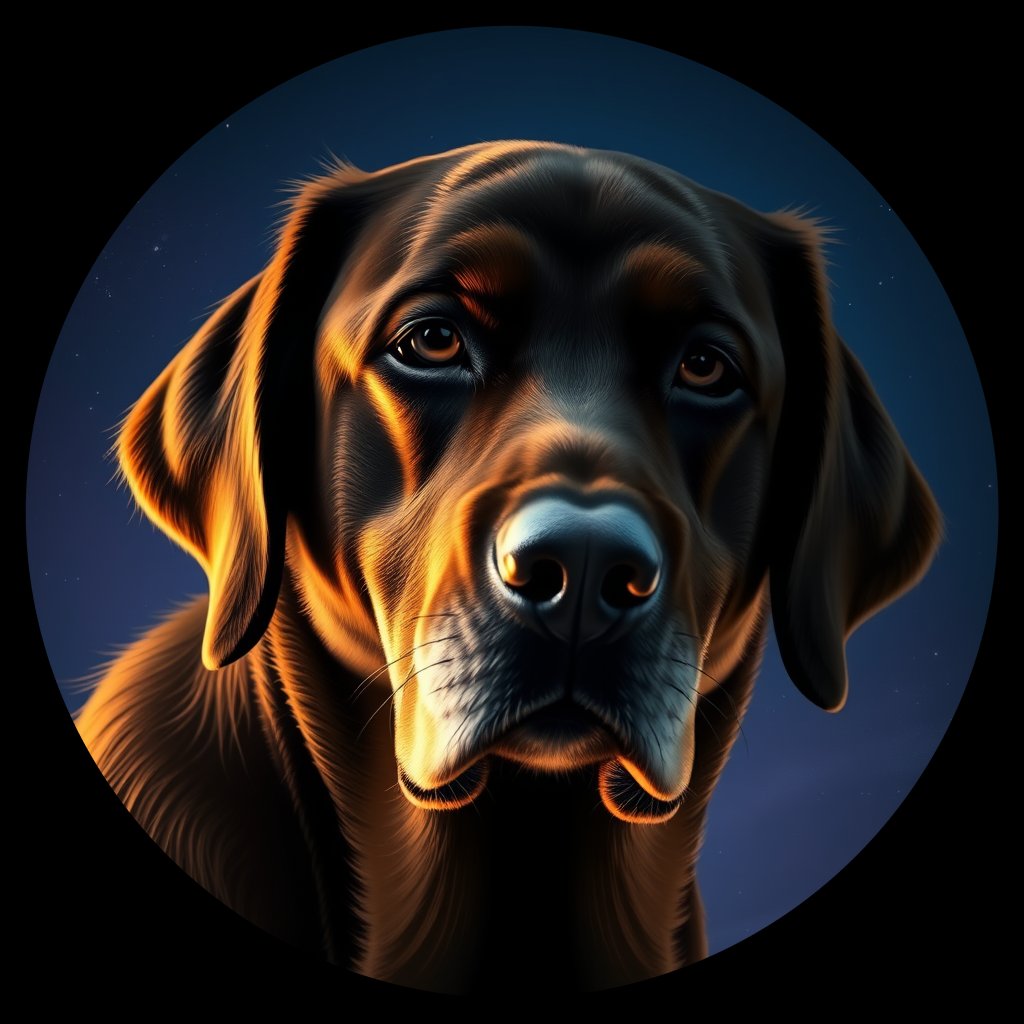 Cosmic medallion portrait of PFZ27B08_PFZ27B08, a Labrador Retriever