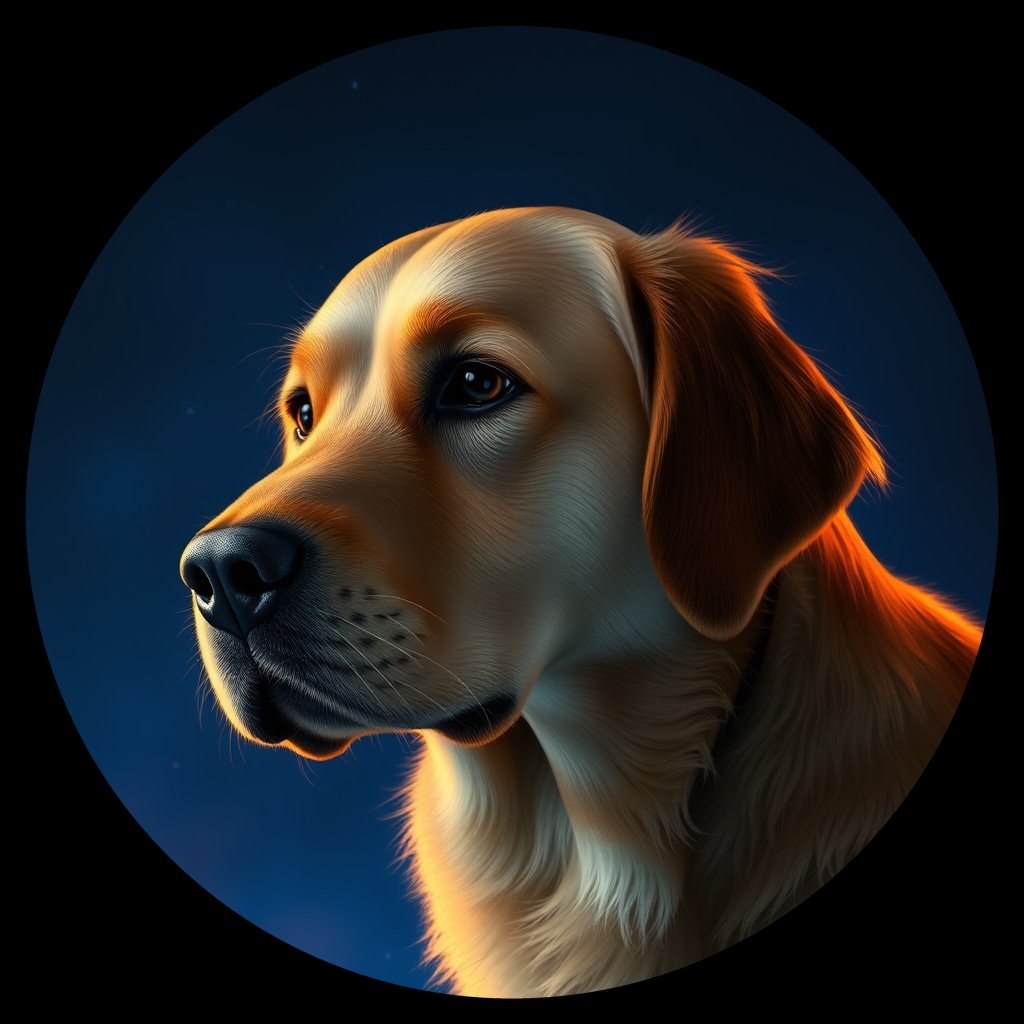 Cosmic medallion portrait of PFZ27C01_PFZ27C01, a Golden Retriever